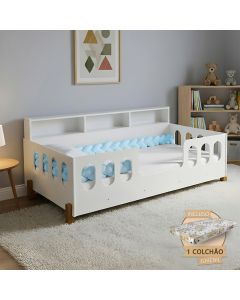 Cama Montessoriana Completa Nina com Colchão + Enxoval e Trança Azul 2,5m