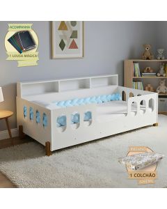 Cama Completa Nina com Colchão Exonval Trança Azul 2,5m para Quarto Infantil Acompanha Lousa Magica