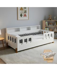 Cama Montessoriana Completa Nina com Colchão + Enxoval e Trança Cinza 2,5m