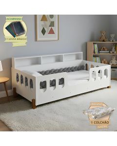 Cama Completa Nina com Colchão Exonval Trança Cinza 2,5m para Quarto Infantil Acompanha Lousa Magica