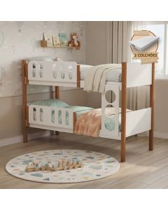 Beliche Solteiro Ônix Infantil Mdf com 2 Colchões - Branco Mel