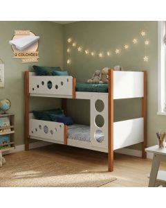 Beliche Infantil Solteiro Star Divaloto Móveis com 2 Colchões + Lousa Mágica - Branco Mel