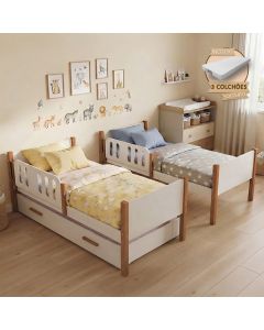 Kit 2 Camas Solteiro Ônix com 1 Cama Auxiliar e 3 Colchões Solteiro - Branco Mel
