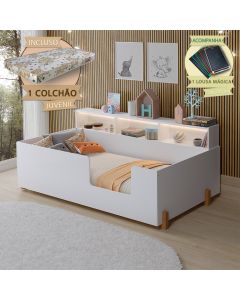 Cama Doçura Infantil Com Nicho Design Juvenil Branca Incluso Lousa Mágica + Colchão