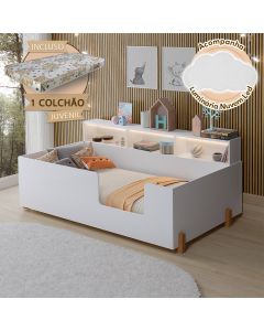 Cama Montessoriana Doçura Juvenil Branca Acompanha Uma Luminária + Colchão