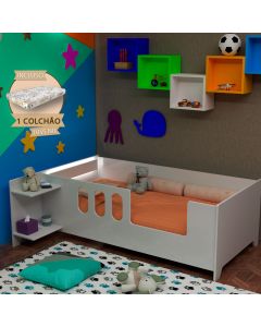 Cama Juvenil Livia com Led Usb Prateleiras Divaloto Acompanha Colchão D18 - Branco