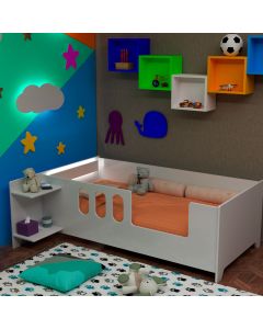 Cama Infantil Montessoriana Livia com Led Usb Prateleiras Divaloto - Branco