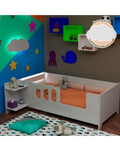 Cama Juvenil Livia com Led Prateleiras Divaloto - Branco + Nuvem de Led
