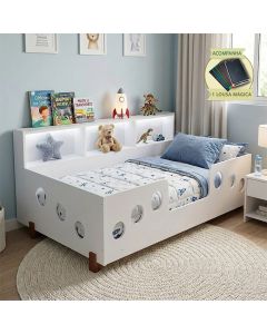 Cama Infantil Montessoriana + Colchão Juvenil Led e Nicho Lanna Branca Incluso Lousa Mágica
