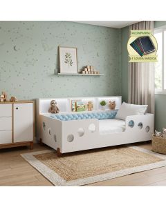 Cama Completa Lanna com Colchão Exonval Trança Azul 2,5m para Quarto Infantil com Lousa Mágica