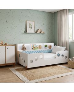 Cama Montessoriana Completa Lanna com Colchão com Enxoval e Trança Azul 2,5m