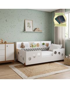 Cama Completa Lanna com Colchão Exonval Trança 2,5m para Quarto Infantil com Lousa Mágica - Cinza