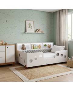 Cama Montessoriana Completa Lanna com Colchão com Enxoval e Trança 2,5m - Cinza
