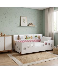 Cama em Mdf Completa Lanna com Colchão e Trança Rosa Decorativa 2,5m