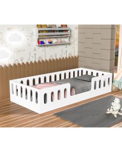 Cama Cercadinho Infantil Mdf Helo Solteiro - Branca
