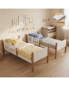 Kit 2 Camas Solteiro Ônix Mdf com 2 Colchões Solteiro Divaloto Móveis - Branco Mel